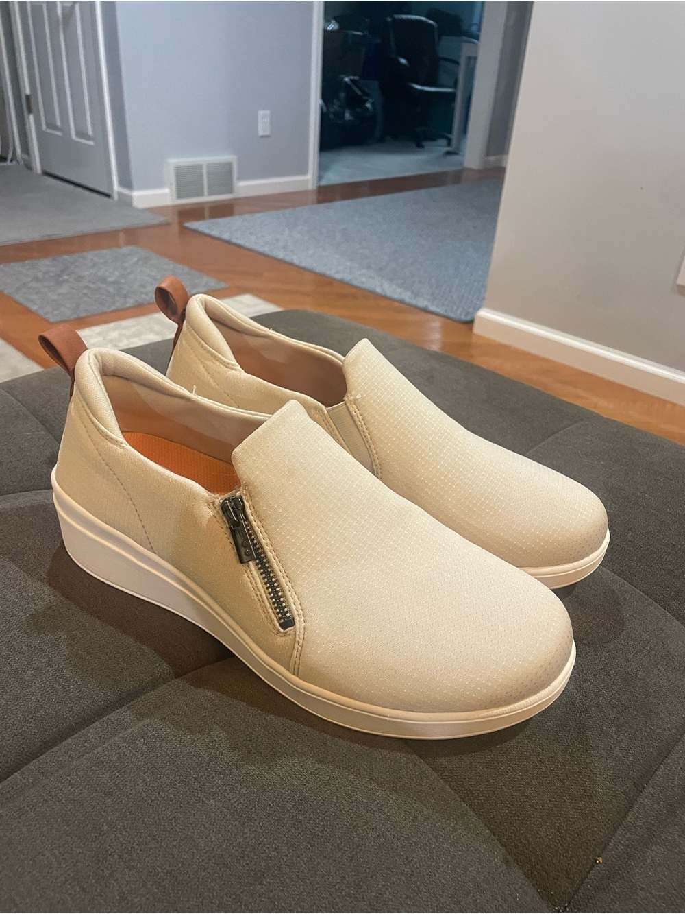 Ryka Women's Cream Slip-On Sneakers with Side Zip